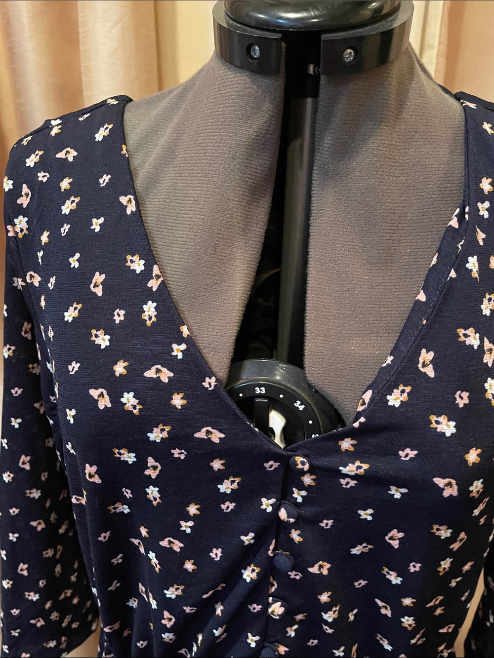 Copper Key Navy Mini Dress with Tiny Cream Floral Print (L) - Picture 2 of 7
